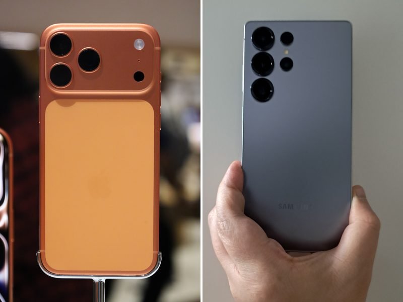 An iPhone 17 Pro Max and a Samsung Galaxy S25 Ultra side by side