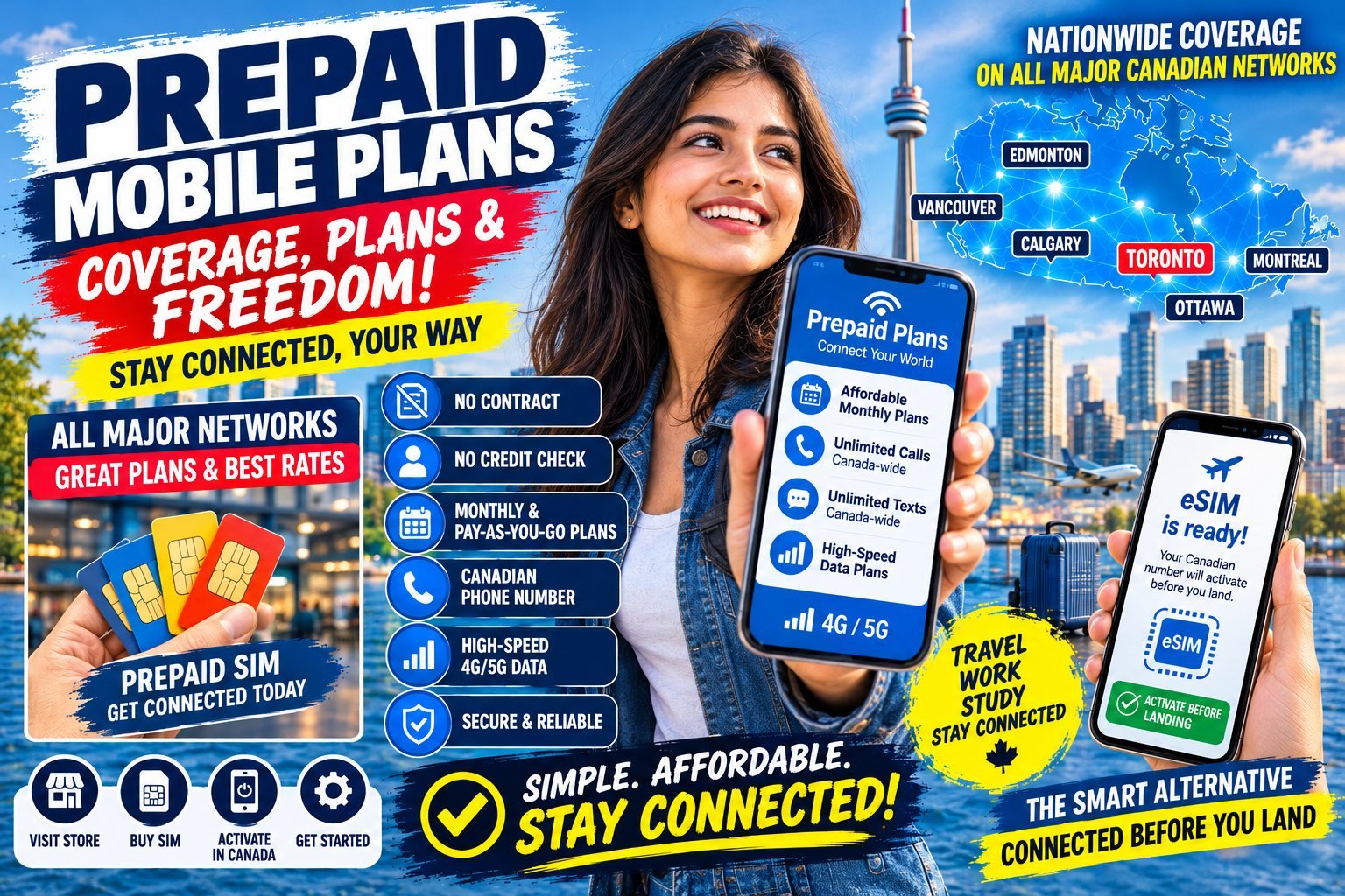 Prepaid mobile plans: no contract, no credit check, prepaid SIM cards, Canadian phone number and high-speed 4G/5G data